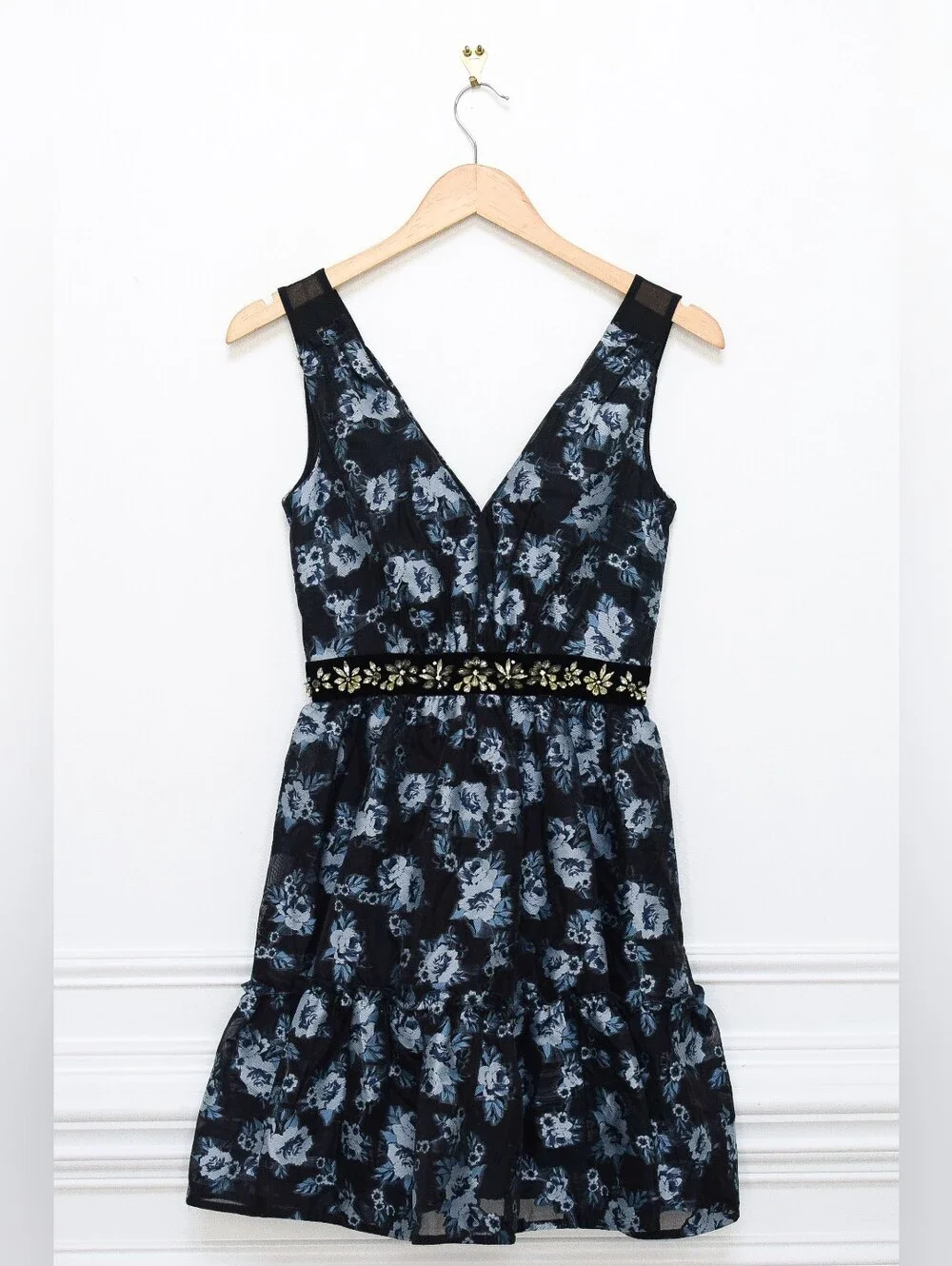 Kate Spade Prairie Rose Jewel Dress Floral Fit & Flare Mini Blue Size 00 Party